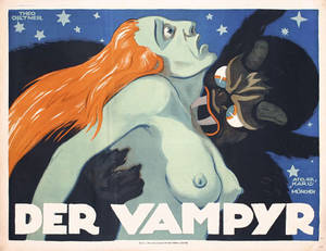 Λιθογραφία από τον Theo Ortner για τη γερμανική ταινία του 1920 Der Vampyr σε σκηνοθεσία A. Stranz. Το αριστούργημα του βωβού κινηματογράφου δεν έχει καμία σχέση με το Nosferatu του Murnau που ακολούθησε δύο χρόνια αργότερα.