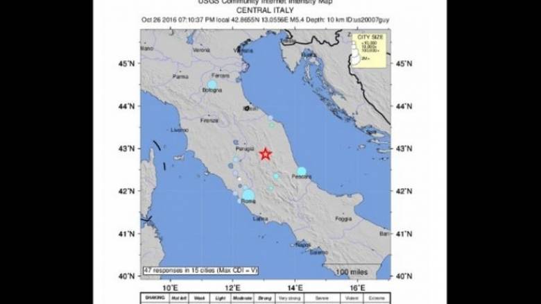 Ισχυρός σεισμός μεγέθους 5,3R στην Περούτζια: Φόβοι για νεκρούς και τραυματίες