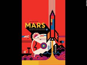 «Ο Άρης εικονογραφημένος από την Invisible Creature»: Το Εργαστήριο αεριώθησης της NASA (JPL) κυκλοφόρησε μία σειρά από «αφίσες ταξιδιού» οι οποίες απεικονίζουν διάφορους κοσμικούς προορισμούς. Στην αφίσα αυτή παρουσιάζεται ο Άρης ως κατοικήσιμος κόσμος. 