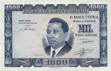 Old Equatorial Guinean 1000 pesetas banknote 1969