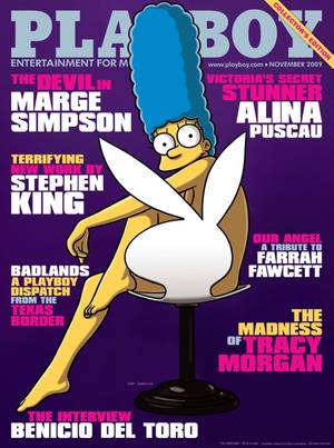 Η Μαρτζ Σίμπσον δημιούργησε πρόβλημα στον γιο της Μπαρτ όταν πόζαρε για τα 10 χρόνια "The Simpsons" στο τεύχος του Νοεμβρίου 2009.