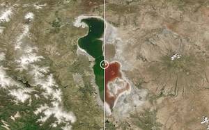 Η λίμνη Ούρμια του Ιράν αλλάζει χρώμα λόγω βακτηρίων (23 Απριλίου 2016 και 18 Ιουλίου 2016)