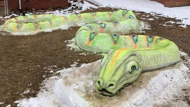 Ντένβερ: Οικογένεια ξετρελαίνει τη γειτονιά με ένα τεράστιο φίδι από χιόνι