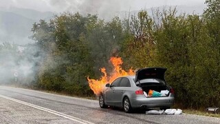 Στις φλόγες το αυτοκίνητο του Παναγιώτη Ψωμιάδη: «Δεν είχα ούτε φρένα»