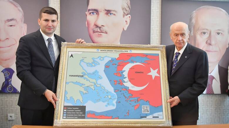 Νέα αμφισβήτηση κυριαρχίας - Χάρτης του Μπαχτσελί «απλώνει» την Τουρκία έως την Κρήτη