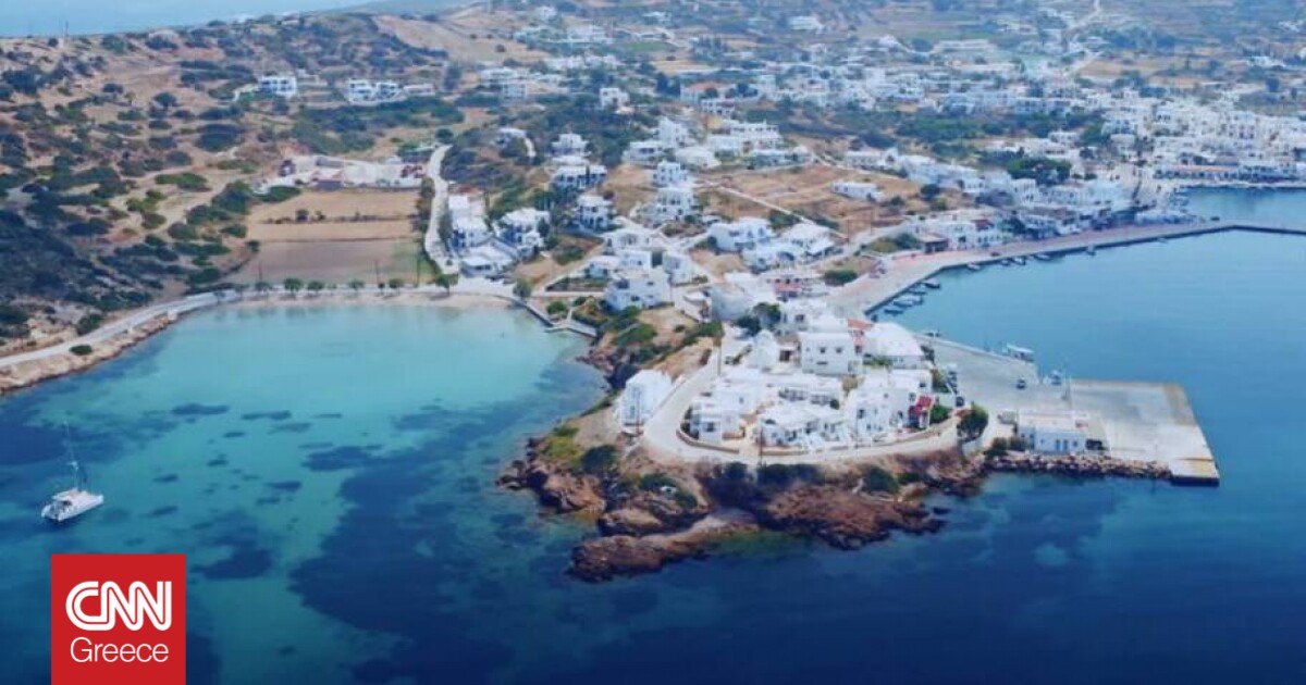 Which Greek island invites its guests to vacation without swimming pools?