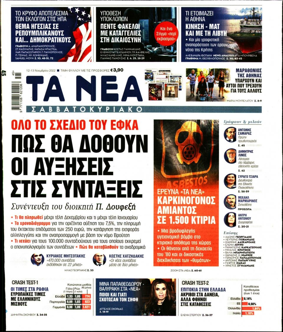 Πρωτοσέλιδο Εφημερίδας - Τα Νέα - 2022-11-12